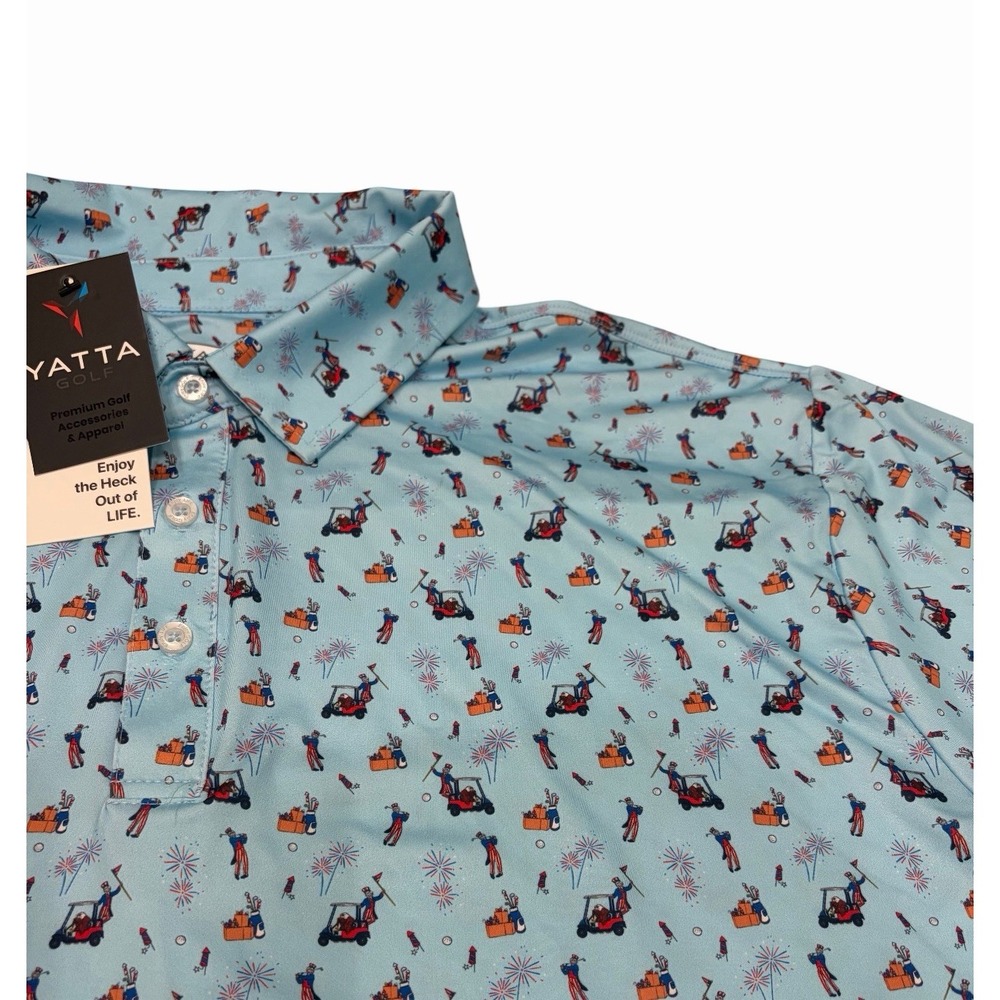 Yatta Golf Polo  Top Men's XXL Blue Golf Print NWT